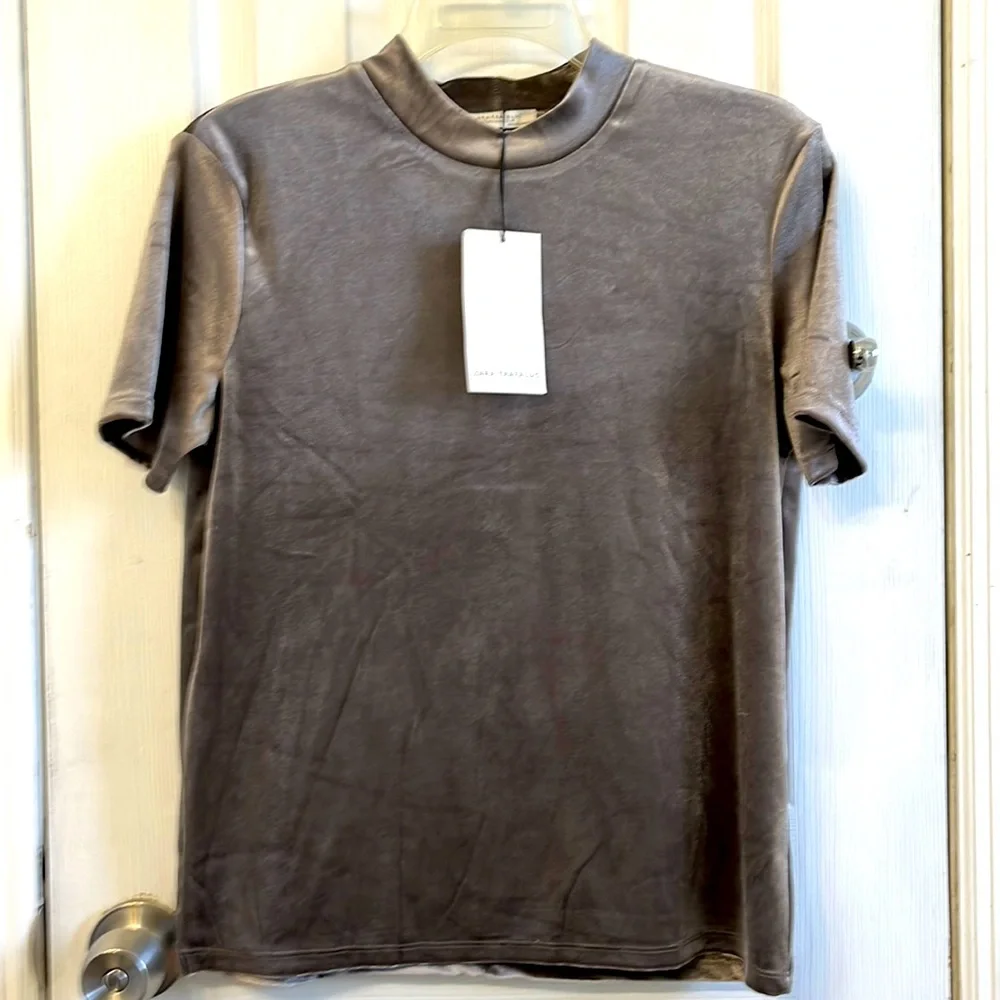 NWT Silver Gray Zara Velour Top Medium - Picture 1 of 4